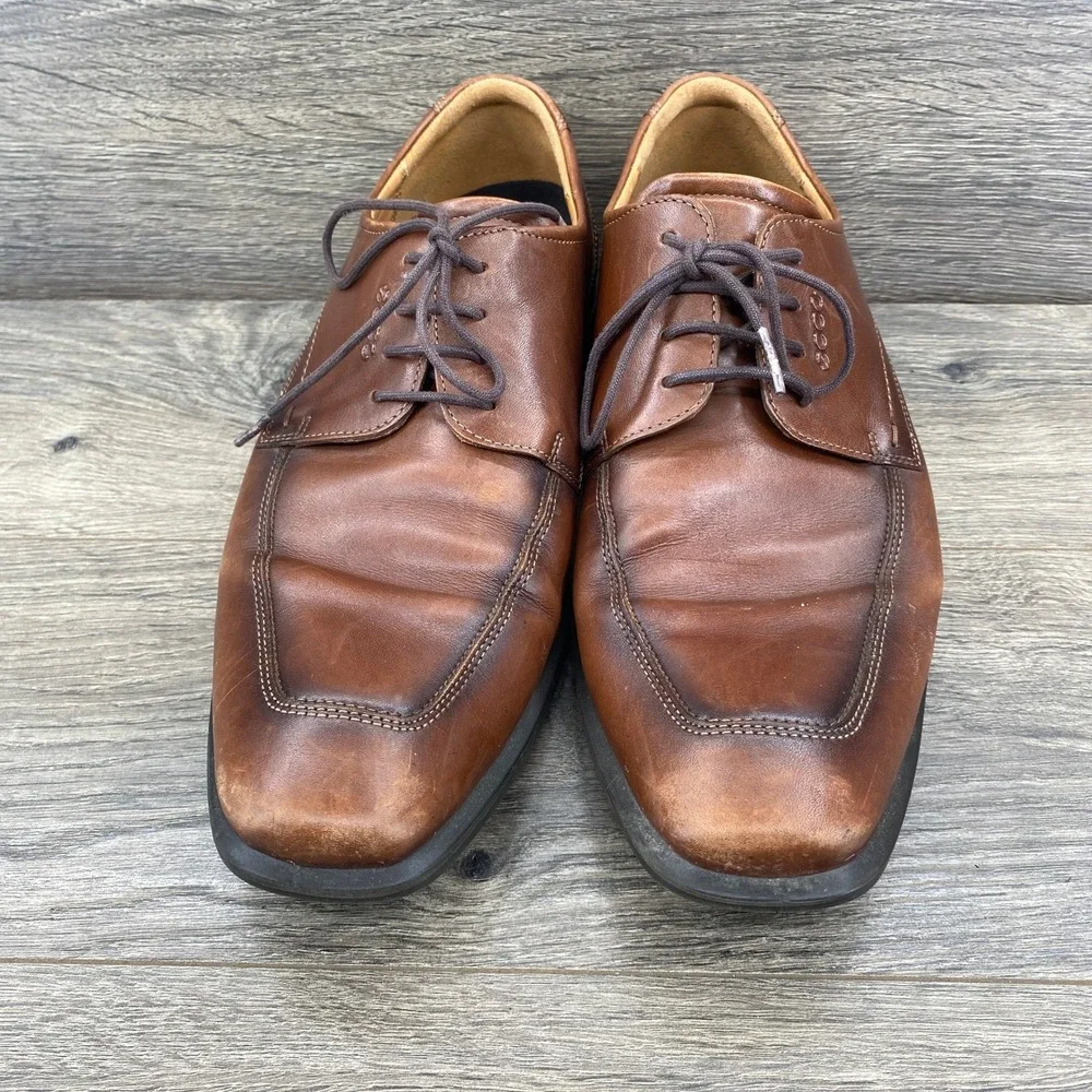 ECCO Helsinki Bicycle Toe Oxford Mens EU 45 Brown Leather Lace Up Dress Shoes